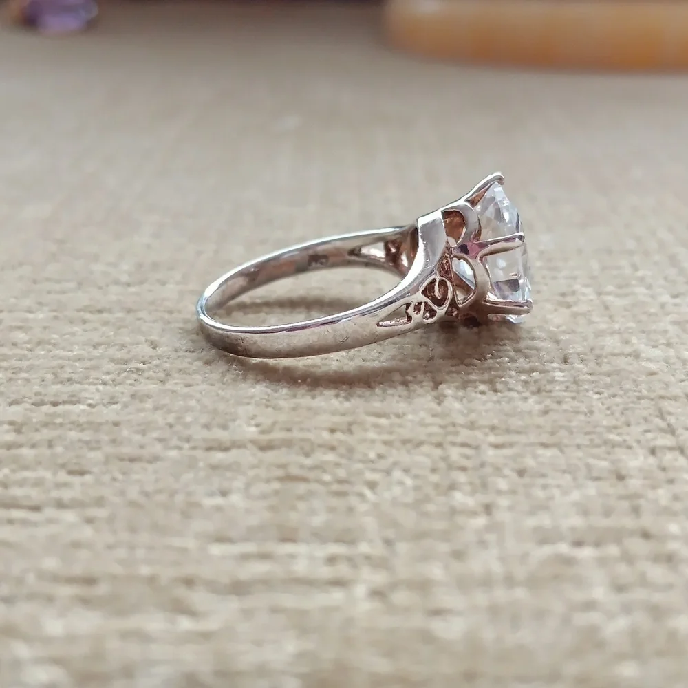 Oval Multi-faceted Cubic Zirconia Silver Ring